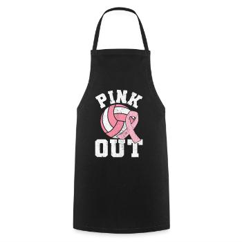 Pink Out Breast Cancer Volleyball Pink Ribbon - Cooking Apron - black - Front - AI Model Male 185 dark (185cm)
