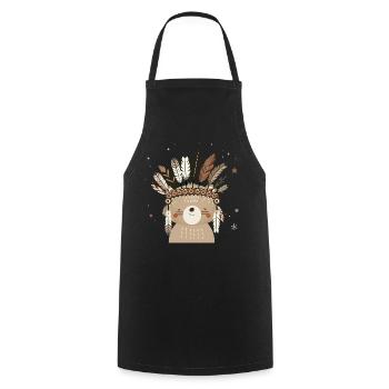 Cute bear with feather headdress in boho style - Cooking Apron - black - Front - AI Model Male 185 dark (185cm)