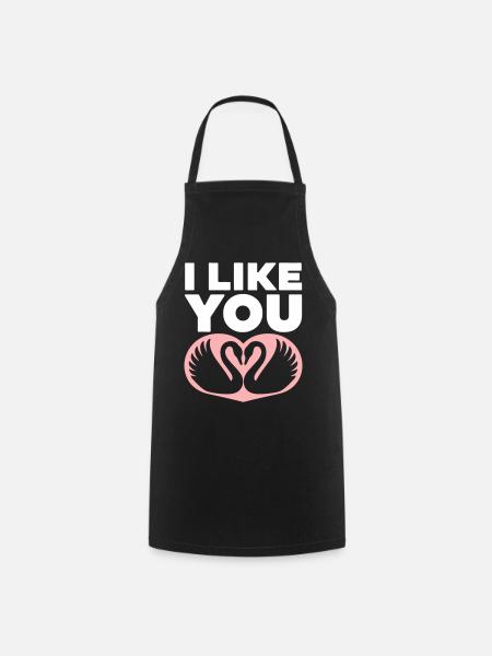 Romantic Swan Couple with I Like You - Cooking Apron - black