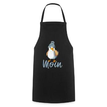 Seagull with knitted cap says Moin Low German North - Cooking Apron - black - Front - AI Model Male 185 dark (185cm)