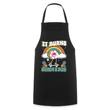 Funny saying "It Burns when I Pee"! - Cooking Apron - black - Front - AI Model Male 185 dark (185cm)