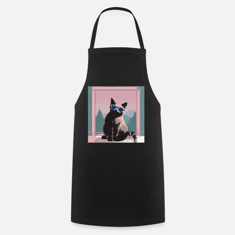 Cat in retro summer look - Cooking Apron - black