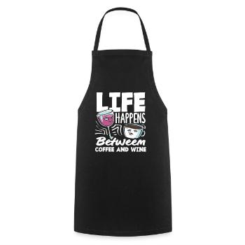 Life Happens Between Coffee and Wine Coffee - Cooking Apron - black - Front - AI Model Male 185 dark (185cm)