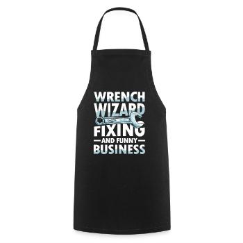 Wrench Wizard Fixing and Funny Business - Kochschürze - Schwarz - Vorne - AI Model Male 185 dark (185cm)