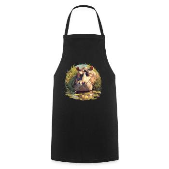 Hippopotamus Hippopotamus - Cooking Apron - black - Front - AI Model Male 185 dark (185cm)
