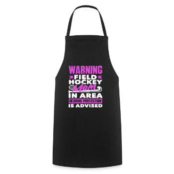 Attention Joueur de hockey sur gazon Maman à proximité - Tablier de cuisine - noir - Devant - AI Model Male 185 dark (185cm)