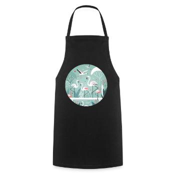 Flamingo Illustration in Tropical Environment - Cooking Apron - black - Front - AI Model Male 185 dark (185cm)