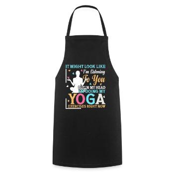 Mais dans ma tête, je fais mes exercices de yoga - Yoga - Tablier de cuisine - noir - Devant - AI Model Male 185 dark (185cm)