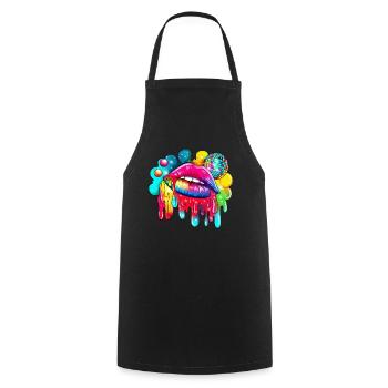 Disco Ball & Rainbow Lips Mouth Graphic Design - Cooking Apron - black - Front - AI Model Male 185 dark (185cm)
