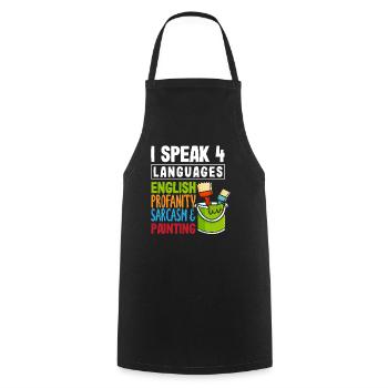 Je parle 4 langues Peintre Fun - Tablier de cuisine - noir - Devant - AI Model Male 185 dark (185cm)