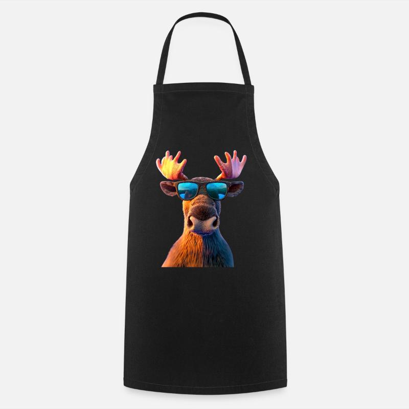 Elch Moose Elchbulle Geweih Hirsch Wilde Elche - Kochschürze - Schwarz