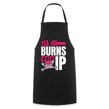 Funny saying "It Burns when I Pee"! - Cooking Apron - black - Front - AI Model Male 185 dark (185cm)