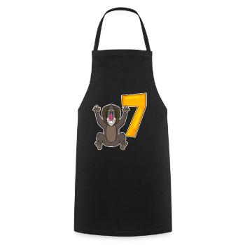Motif Singe 7ème Anniversaire - 7 ans - Tablier de cuisine - noir - Devant - AI Model Male 185 dark (185cm)