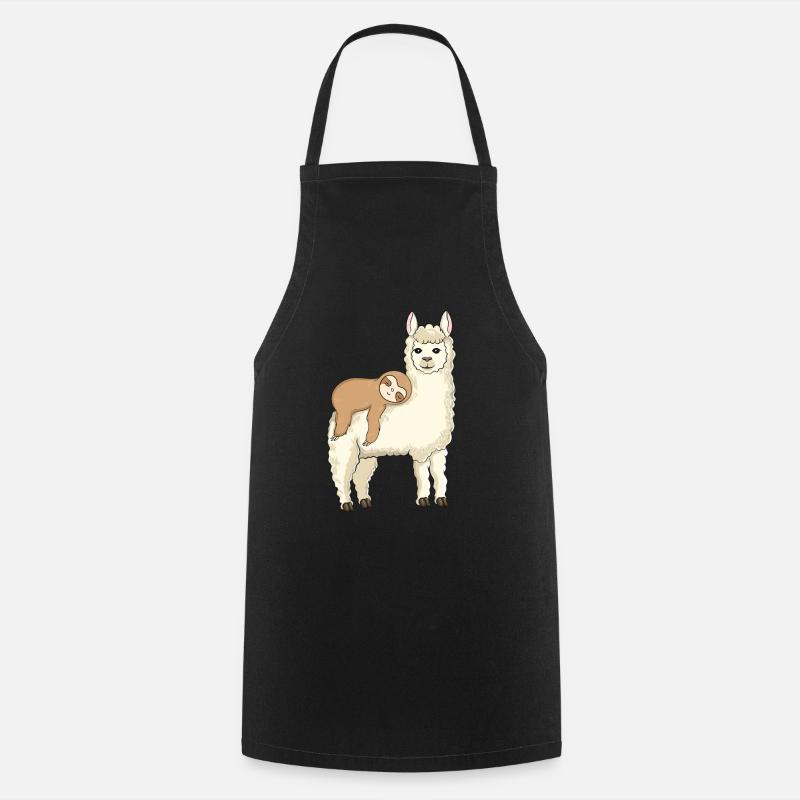 Whimsical Alpaca with Slumbering Llama - Cooking Apron - black