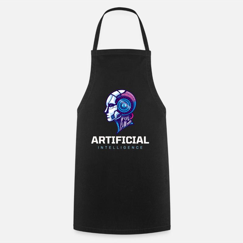 Neon AI Head Robot Vision - Cooking Apron - black