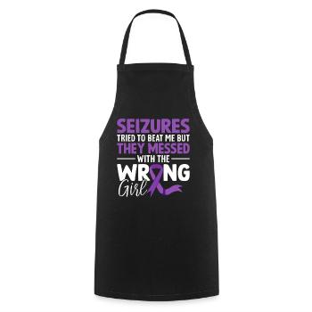 Seizures Tried to Beat Me Purple Ribbon Epilepsy - Cooking Apron - black - Front - AI Model Male 185 dark (185cm)