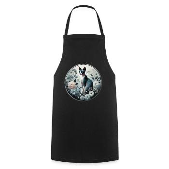 Princesse Sphynx chat parmi les fleurs - Tablier de cuisine - noir - Devant - AI Model Male 185 dark (185cm)