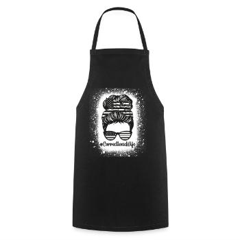 Corrections Wife Messy Bun Correctional Officer - Cooking Apron - black - Front - AI Model Male 185 dark (185cm)