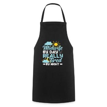 Sage-femme le jour, vraiment fatiguée la nuit - Tablier de cuisine - noir - Devant - AI Model Male 185 dark (185cm)