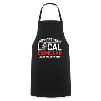 Soutenez votre laboratoire criminel local Crime médico-légal amusant - Tablier de cuisine - noir - Devant - AI Model Male 185 dark (185cm)