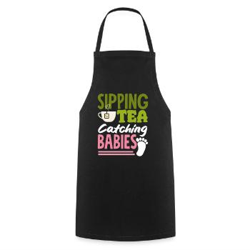 Hebamme Sipping Tea Catching Babies - Kochschürze - Schwarz - Vorne - AI Model Male 185 dark (185cm)