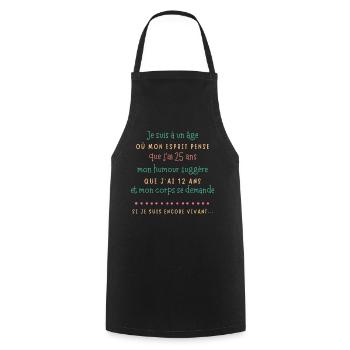 Âge et humour esprit jeune - Tablier de cuisine - noir - Devant - AI Model Male 185 dark (185cm)