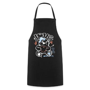 Cuddly Bear with Heart – Love Motif Graffiti Design - Cooking Apron - black - Front - AI Model Male 185 dark (185cm)