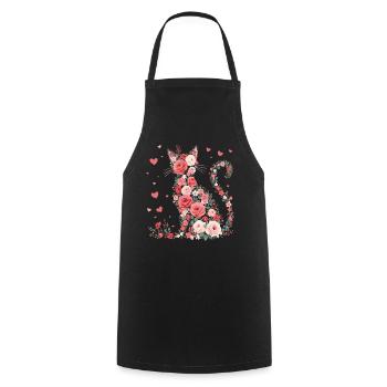 Flowers Cat for Cats Owners and Valentine's Day - Cooking Apron - black - Front - AI Model Male 185 dark (185cm)
