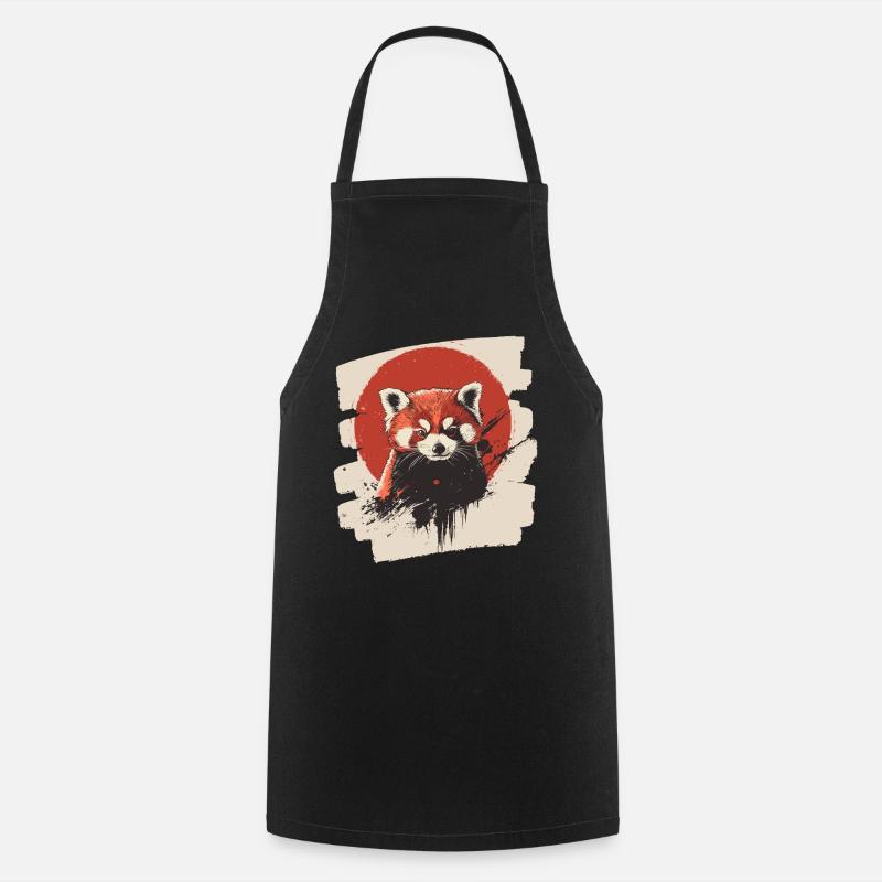 Panda roux rétro - Tablier de cuisine - noir