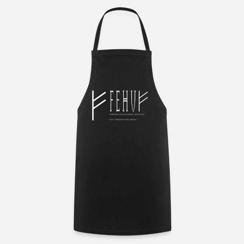 Fehu lettering design white - Cooking Apron - black