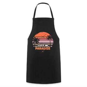 Lost in Paradise - Logo rétro des palmiers au coucher du soleil - Tablier de cuisine - noir - Devant - AI Model Male 185 dark (185cm)