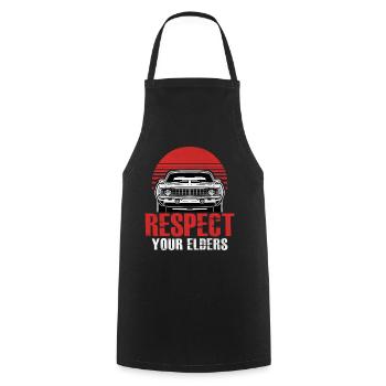 Respect Your Elders Funny Classic Cars Automotive - Cooking Apron - black - Front - AI Model Male 185 dark (185cm)