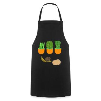Escargot, jardinier, légumes, haricots, épinards, poireaux - Tablier de cuisine - noir - Devant - AI Model Male 185 dark (185cm)