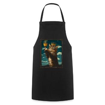 Medieval Cat in Picture Frame Art Crown - Cooking Apron - black - Front - AI Model Male 185 dark (185cm)
