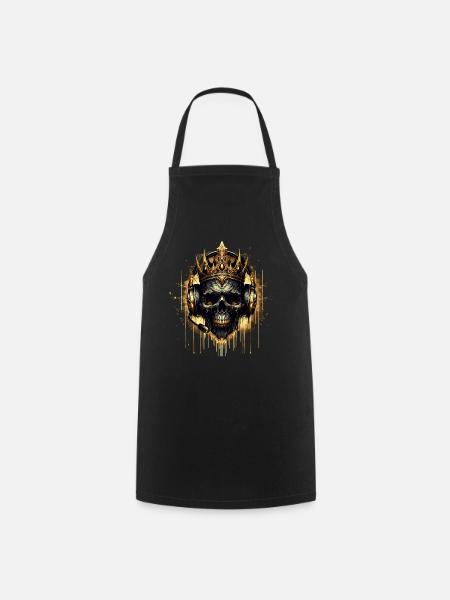 Goldener Gaming Totenkopf mit Krone und Headset - Kochschürze - Schwarz