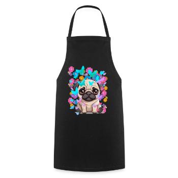 Hund Hunde Mops Frühling Blumen Schmetterlinge - Kochschürze - Schwarz - Vorne - AI Model Male 185 dark (185cm)