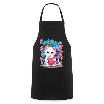 Chat Printemps Fleurs Coeur Enfants Bébé Chaton - Tablier de cuisine - noir - Devant - AI Model Male 185 dark (185cm)