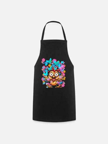 Huhn Hühner Frühling Blumen Schmetterlinge lustig - Kochschürze - Schwarz