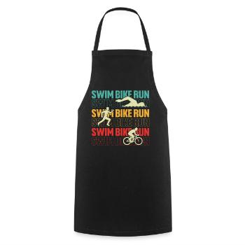 natation vélo course drôle triathlète rétro triathlon - Tablier de cuisine - noir - Devant - AI Model Male 185 dark (185cm)