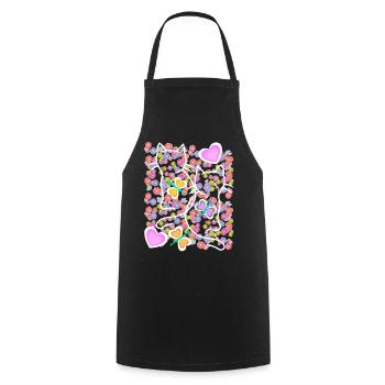 Été Floral Coeur Rétro Chats Chat Enfants des années 80 - Tablier de cuisine - noir - Devant - AI Model Male 185 dark (185cm)