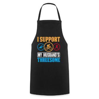 I Support My Husbands Threesome Retro Funny - Cooking Apron - black - Front - AI Model Male 185 dark (185cm)