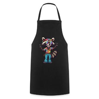Hippie 70s 1970s 60s Party Raccoon - Cooking Apron - black - Front - AI Model Male 185 dark (185cm)
