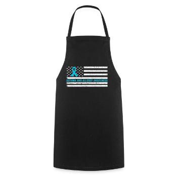 Sensibilisation à l’asthme et aux allergies Drapeau des États-Unis Ruban gris - Tablier de cuisine - noir - Devant - AI Model Male 185 dark (185cm)