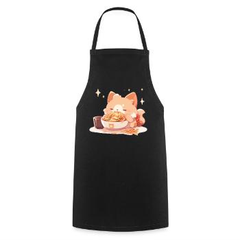 Cat kitten Funny spaghetti eating fat humor - Cooking Apron - black - Front - AI Model Male 185 dark (185cm)