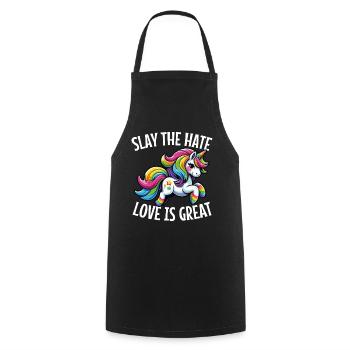 Slay The Hate Love Is Great Lgbtq+ Unicorn Pride - Kochschürze - Schwarz - Vorne - AI Model Male 185 dark (185cm)