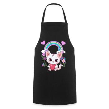 Arc-en-ciel Chaton Chat Chats Enfants Enfant Bébé - Tablier de cuisine - noir - Devant - AI Model Male 185 dark (185cm)