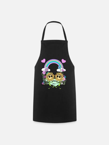 Regenbogen Hippie Sonnenblumen Kinder - Kochschürze - Schwarz