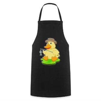 Pêche au poisson canard pêcheur - Tablier de cuisine - noir - Devant - AI Model Male 185 dark (185cm)