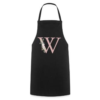 W Monogramme, Floral, Personnalisable - Tablier de cuisine - noir - Devant - AI Model Male 185 dark (185cm)
