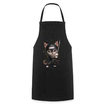 Chat ninja avec une épée en action - Mignon - Tablier de cuisine - noir - Devant - AI Model Male 185 dark (185cm)